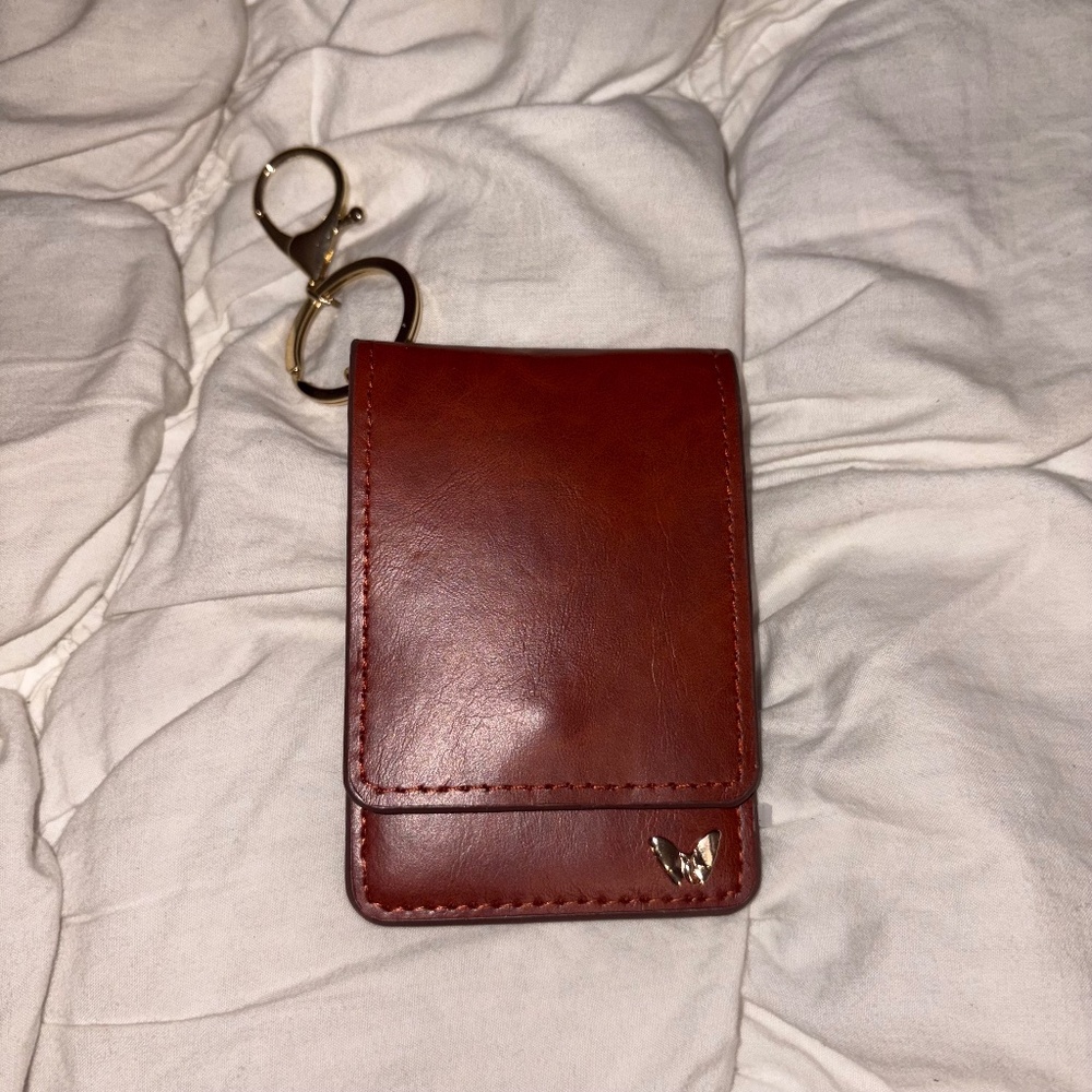 Brown Key Ring ID Card Wallet Mini Travel Wallet